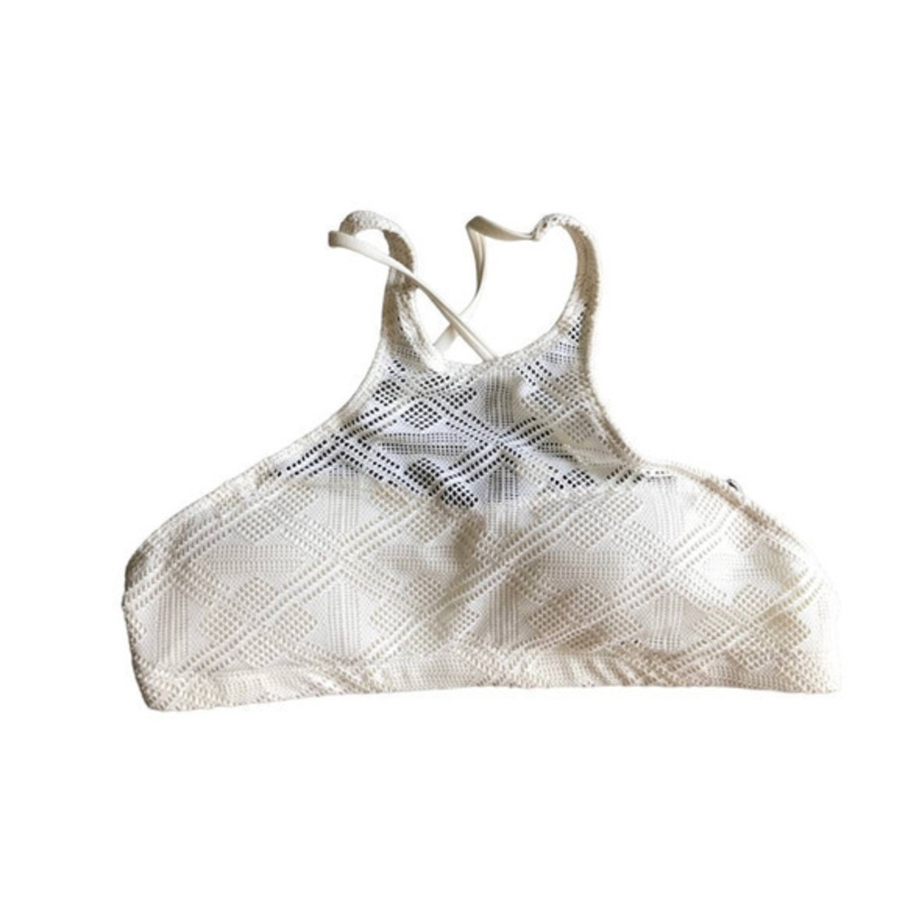 Vitamin A Swim crochet high neck bikini top off white tie back size medium